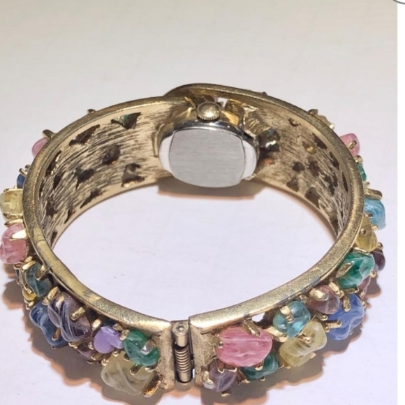 Antique Bangle watch with glass stones. main image 4